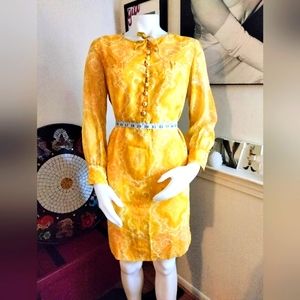 1960s/70s Marie Phillips original yellow and light pink detailed dress